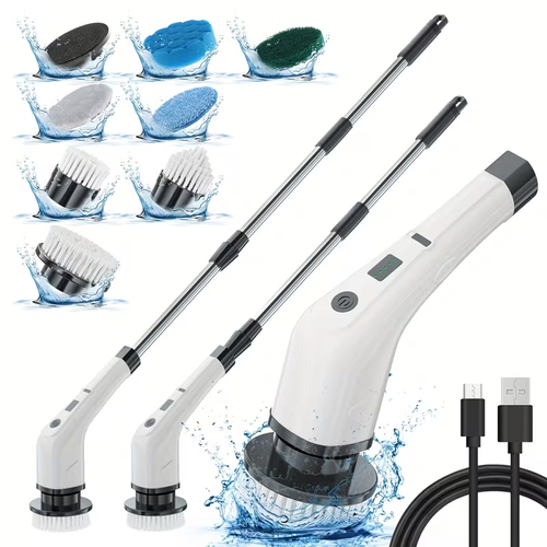 New Multifunctional Electric Cleaning Brush, Telescopic Long Handle 7-in-1 Cleaning Brush, Cleaning Tool, Household Floor And Kitchen Sweeping Brush
