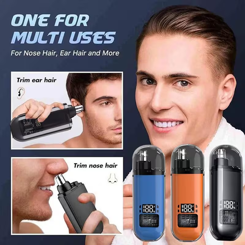 3 pc installed ear and nose hair trimmer with LED display, suitable for both men and women, painless USB rechargeable eyebrow, facial and nose hair trimmer, professional double-edged blade