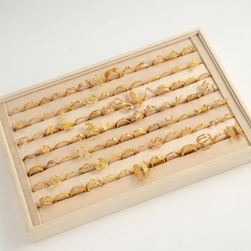 Latest trendy rings. A set of 45 rings: 15 in turquoise, 15 in silver, and 15 in gold. All 45 styles are randomly selected and shipped. Wholesale available.