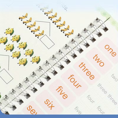 Help children grow 4 Practice Notebooks + 5 Pen Refills + 1 Grip: Magic Practice Writing Book for Beginners, a Tracing Book for Numbers And English, Fun Writing Stickers with Disappearing Ink.