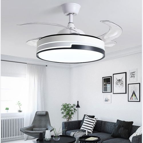 High Quality Simple Chandelier Remote Control Retractable Invisible Ceiling Fan With LED Light