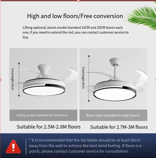 High Quality Simple Chandelier Remote Control Retractable Invisible Ceiling Fan With LED Light