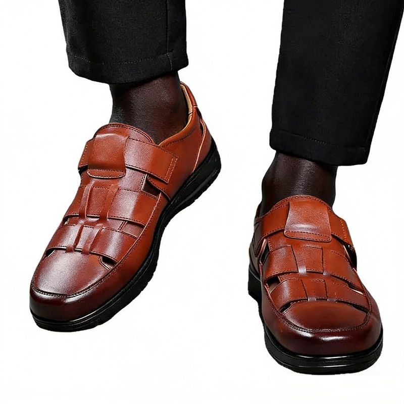 🔥Designed specifically for Ghana's climate🔥 Men's Genuine Leather Sandals｜2026 Summer Breathable Open-Place Design, Wide-Foot Friendly, Lightweight and Durable