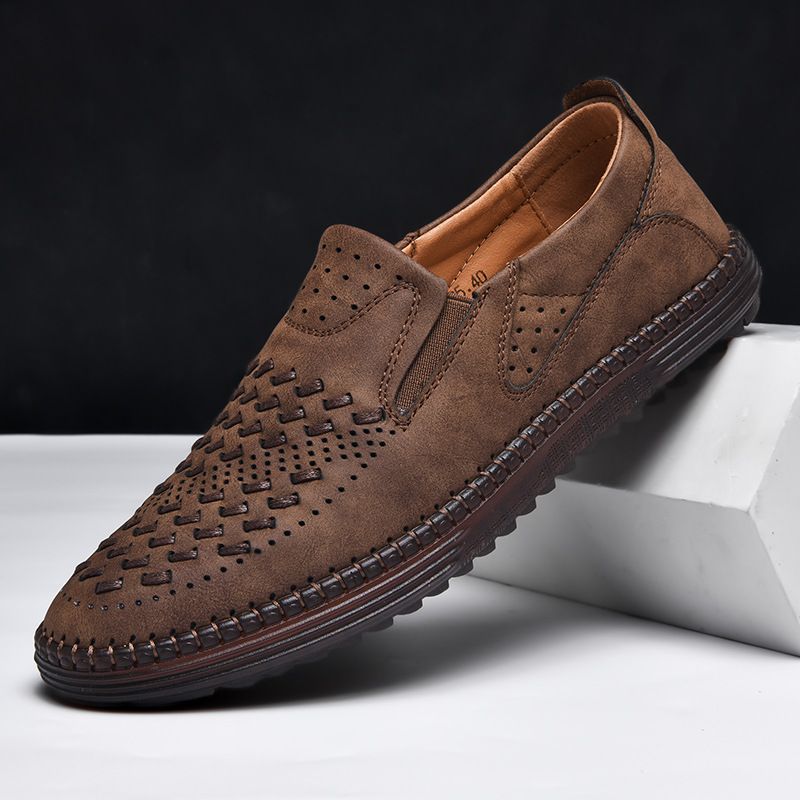✨ Mens Leather Summer Slip-On Shoes – Strong Sole, Breathable & Easy Wear | 70% OFF