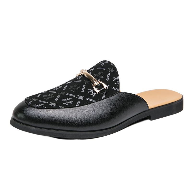 ✨ Men's Printed Patchwork Leather Mule Slides – Fashion Breathable Horsebit Backless Casual Shoes | 50% OFF