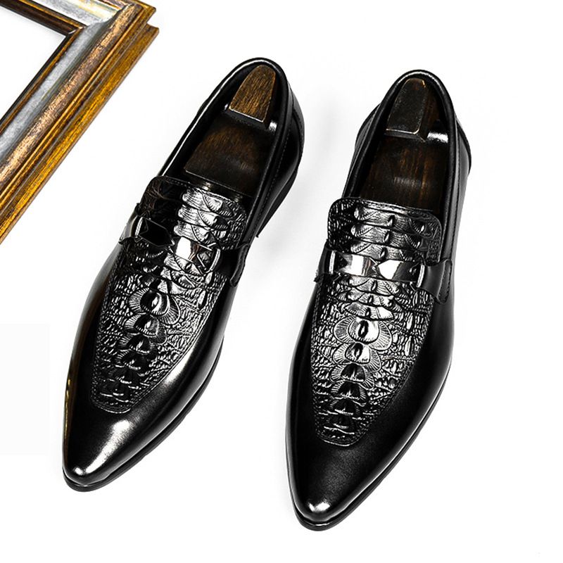 ✨ Mens Crocodile Texture Pointed Leather Shoes – Modern Elegance & Breathable Wear | 50% OFF