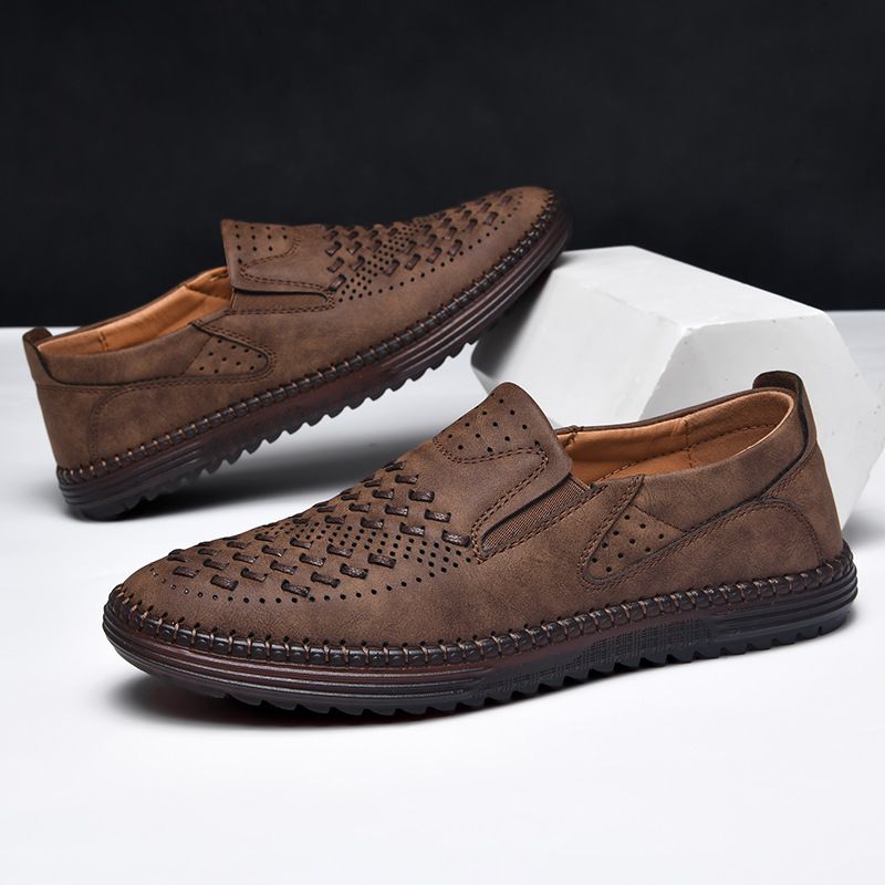 ✨ Mens Leather Summer Slip-On Shoes – Strong Sole, Breathable & Easy Wear | 70% OFF