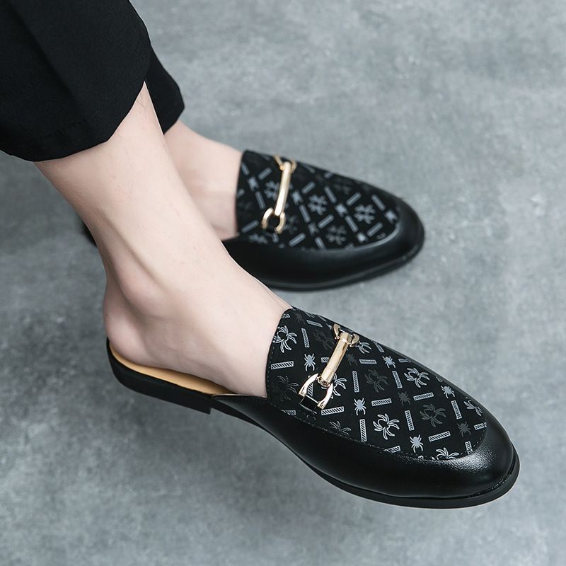 ✨ Men's Printed Patchwork Leather Mule Slides – Fashion Breathable Horsebit Backless Casual Shoes | 50% OFF