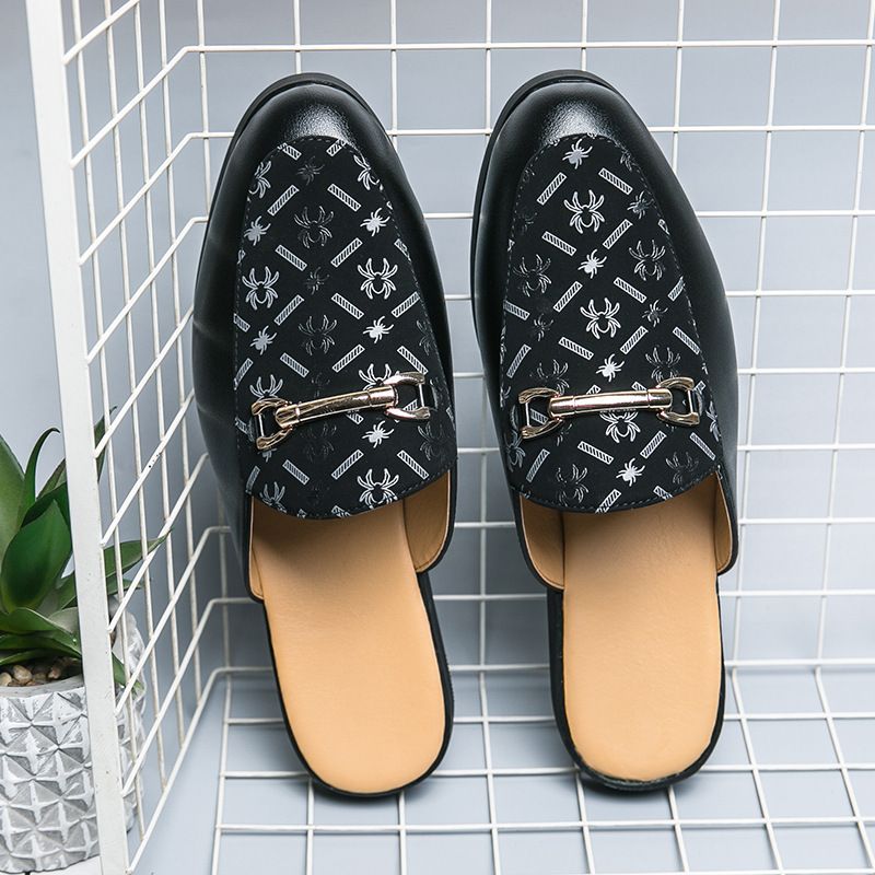 ✨ Men's Printed Patchwork Leather Mule Slides – Fashion Breathable Horsebit Backless Casual Shoes | 50% OFF