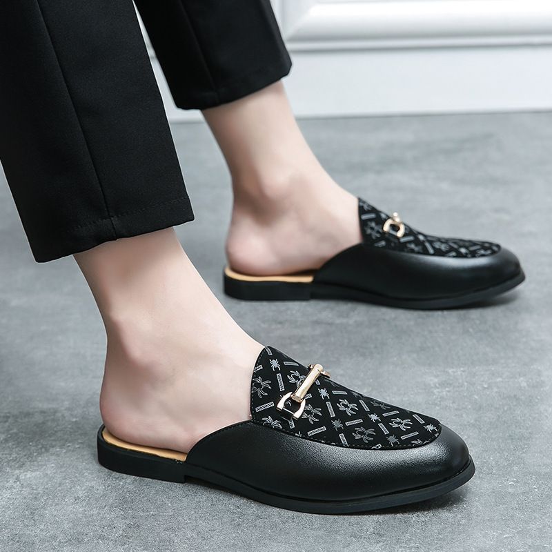 ✨ Men's Printed Patchwork Leather Mule Slides – Fashion Breathable Horsebit Backless Casual Shoes | 50% OFF