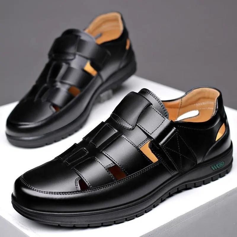 🔥Designed specifically for Ghana's climate🔥 Men's Genuine Leather Sandals｜2026 Summer Breathable Open-Place Design, Wide-Foot Friendly, Lightweight and Durable