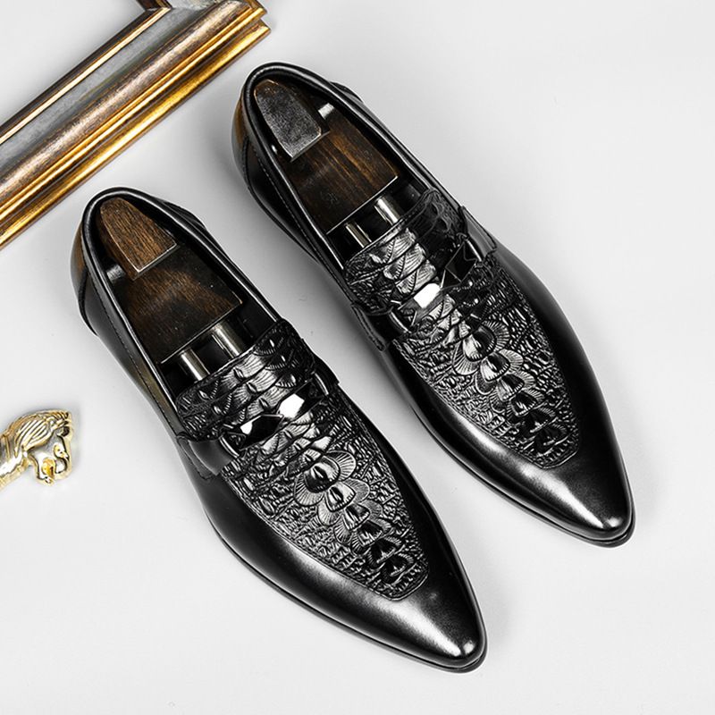 ✨ Mens Crocodile Texture Pointed Leather Shoes – Modern Elegance & Breathable Wear | 50% OFF