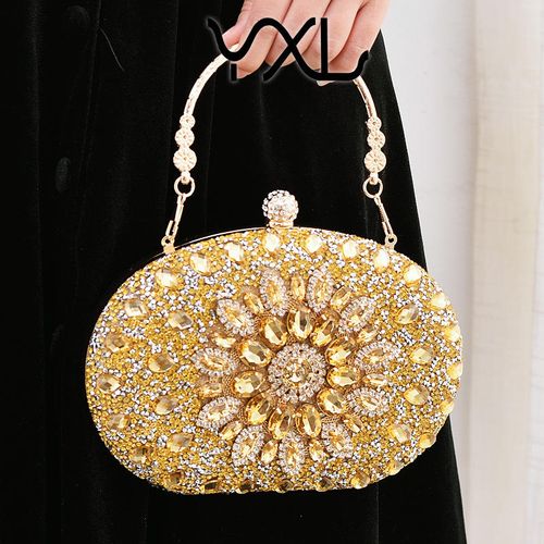 Diamond Bezel Banquet Clutches  Crystal Rhinestone Purse with PU Lining Dinner Party Bags