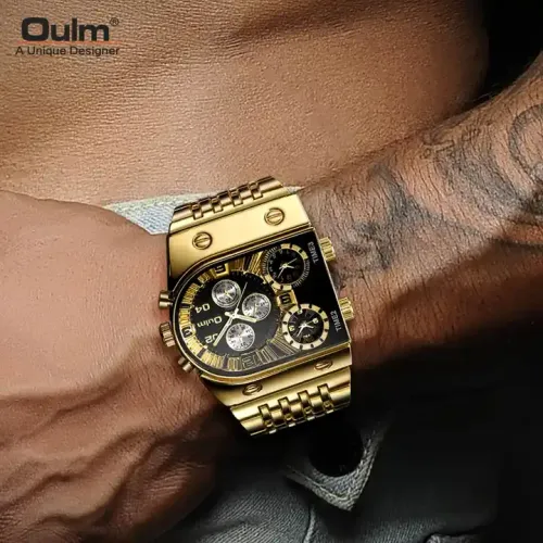 Fashion Hot Sale Multiple Time Zone Unique Design Fancy Mens Quartz Wrist Watch Luxury Gold Strap 3 Clock Waterproof Men Watches