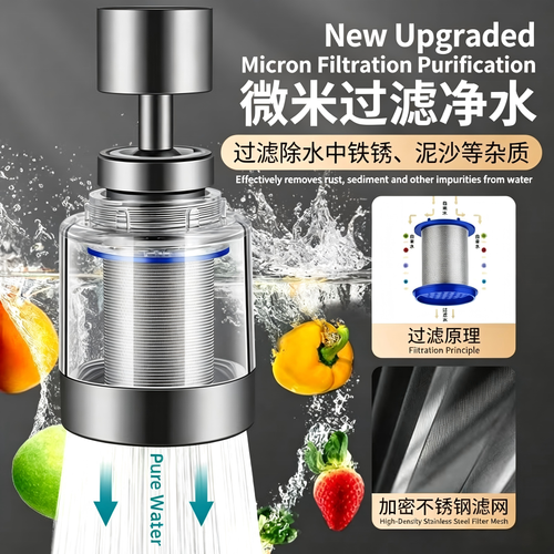 New 360° Rotatable Splash-Proof Stainless Steel Kitchen Tap Water Filter Aerator Purifier for Sink Faucet Accessories
