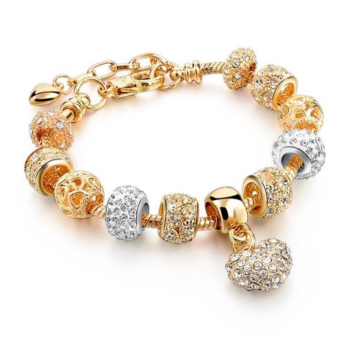 Gold Pated Crystal Beads Beaded Girls Fancy Luxury Charm Bracelet