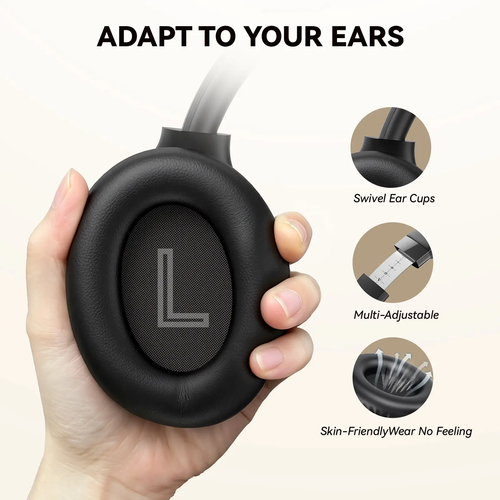 Wireless Bluetooth Over-Ear Headphones, Active Noise Cancelling, Hi-Res Audio, 100 Hours Battery Life, Foldable Lightweight Headset with Microphone for iOS, PC and Android, Black, Ideal for Home Office and Business Trips