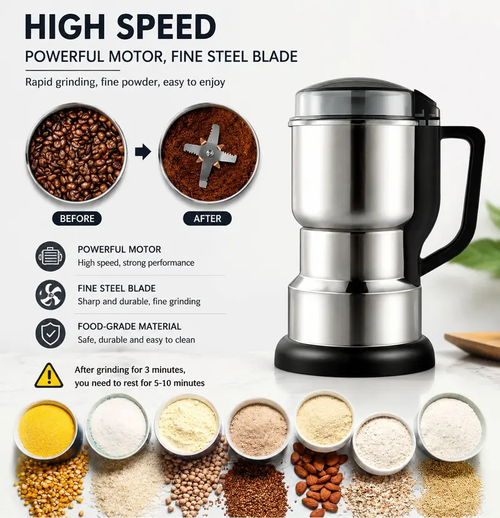 300W High Power Grinder with 2 Free Blades, Stainless Steel Grinder for Coffee Beans, Grains & Spices