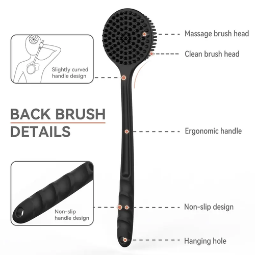 4 In 1 Silicone Bath Brush Set Long Handle Back Scrubber Foot Scrub Massage Shampoo Brush Non Slip Exfoliating Shower Body Care Accessories