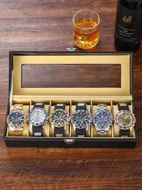 Men's Business Round Dial Analog Quartz Watch Set, Men's Watch Set with Box, Fashionable Wristwatch Set for Men As Gift, National Day Offers, Casual Wristwatch Set, Fashionable Watches, Quartz Wristwatches