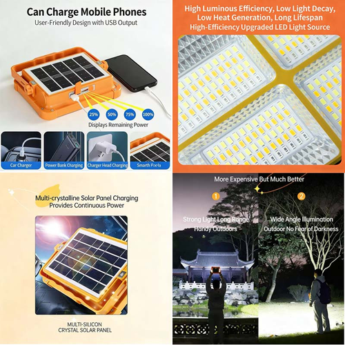 IP65 Waterproof LED Flood Light, Rechargeable Portable LED Work Light Outdoor Emergency Camping Solar Charging Floodlight