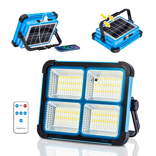 Qawtor Solar Rechargeable LED Work Light - 288 Super Bright 5730 Beads Floodlight, USB & Type-C Charging, 5 Lighting Modes, IP66 Waterproof, Magnetic, SOS Emergency Signal, Adjustable Stand, Portable Outdoor Light for Survival Camping, Car Repairs