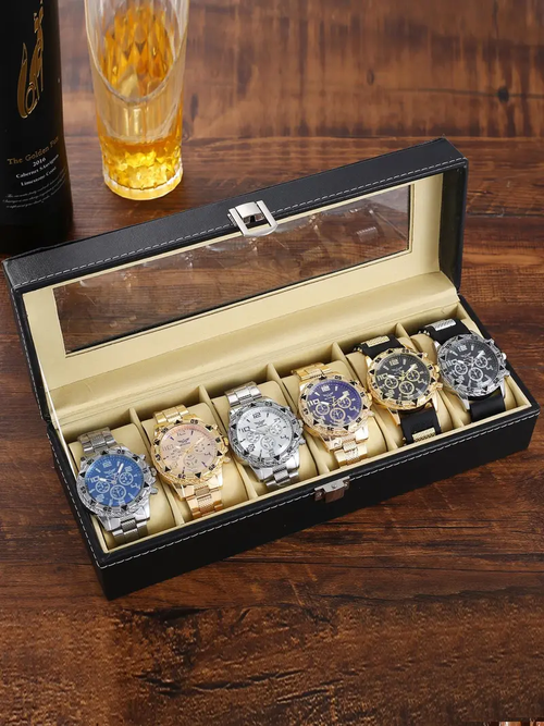 Men's Business Round Dial Analog Quartz Watch Set, Men's Watch Set with Box, Fashionable Wristwatch Set for Men As Gift, National Day Offers, Casual Wristwatch Set, Fashionable Watches, Quartz Wristwatches