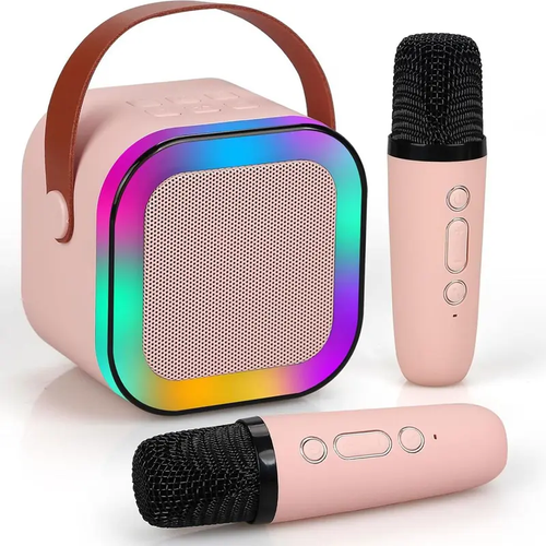 White Portable Wireless Karaoke Speaker with Microphone, HIFI Stereo Sound KTV Speaker with RGB Colorful LED Lights, Karaoke Machine for Outdoor Sports and Travel
