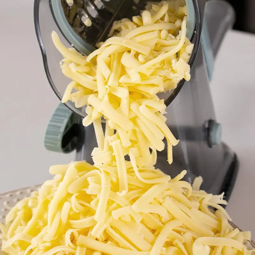 Rotary Cheese Grater, Manual Vegetable Slicer & Shredder with Strong Suction Base, 3 Stainless Steel Blades for Cheese, Carrots and Potatoes, Practical Kitchen Gadget