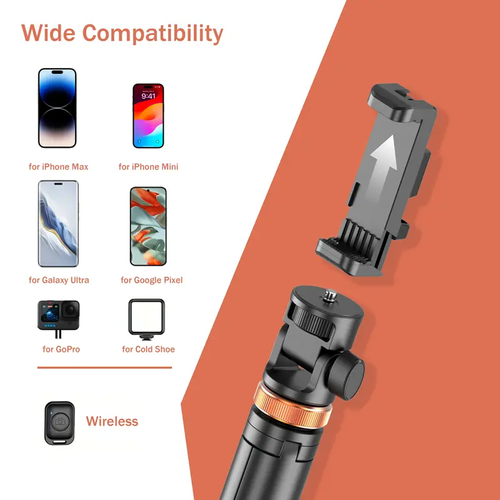 67 Inch Smartphone Selfie Stick with Wireless Remote and Upgraded Stable Tripod Stand, Tech Accessories, Videography Equipment, Content Creator Tools, Smartphone Mounted Modern Selfie Accessories for iPhone 17 16 15 14 13 and Mobile Devices for Travel Use, Cell Phone Tripod