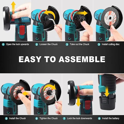 12V Cordless Mini Brushless Angle Grinder Kit with 4 Cutting Blades, 2 pcs 12V 1500mAh Batteries, 19500 RPM Min, for Cutting Grinding Polishing, Electric Heavy Duty Handle Power Tools