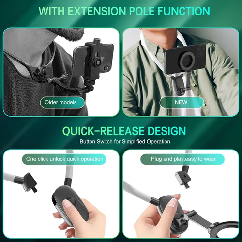 Magnetic Neck Phone Holder, Silicone Steel Hands-Free POV Vlog Chest Mount, Horizontal Shooting Available, Fit iPhone & All Android Smartphones