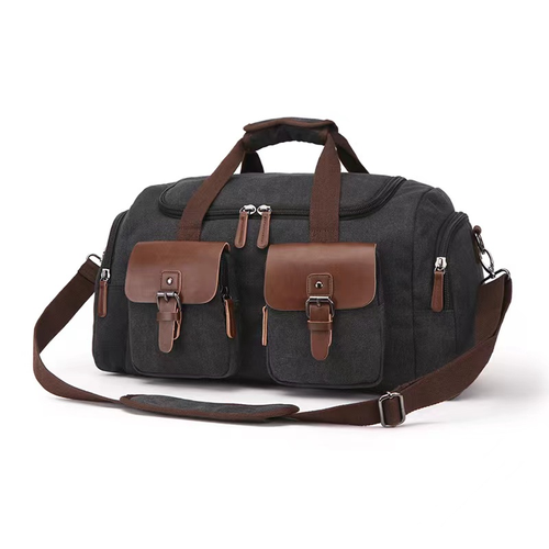 Wildroad Duffle Bag for Men Waterproof Waxed Canvas Genuine Leather Weekender Overnight Vintage Durable Bag With Pockets Travel Large Capacity Garment Spacious Convertible Sleepover Aesthetic Personalized Portable Gift Carry-On Lightweight trip essential