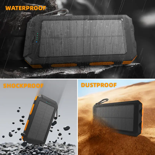 20000mAh Solar Power Bank, Portable Fast Charging External Battery Pack with 4 Built-in Cables & 3 Output Ports, USB-C Outdoor Solar Charger with Dual Flashlights for Camping & Travel