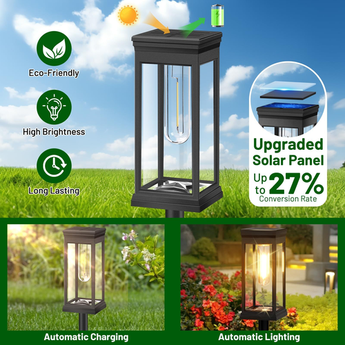 1‑Pack Dimmable Solar Pathway Light With Timer,USB Plug‑in Solar Powered Waterproof Outdoor Garden Yard Landscape Stake Lamp