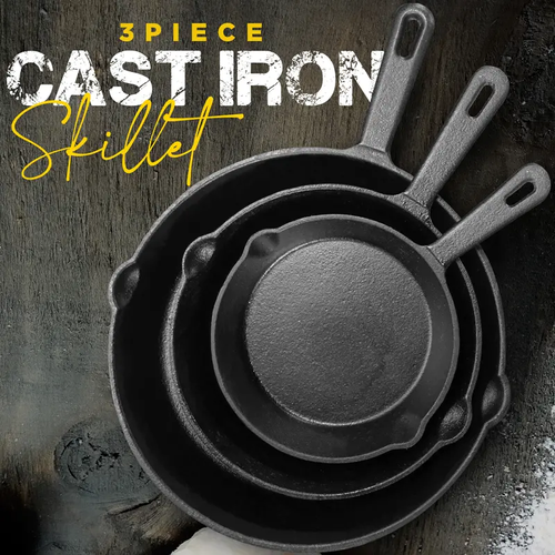 3Pcs Cast Iron Skillet Set 6.3 7.9 10.2 Inch Uncoated Non-Stick Frying Pans 16 20 26cm Multi Size Kitchen Cookware