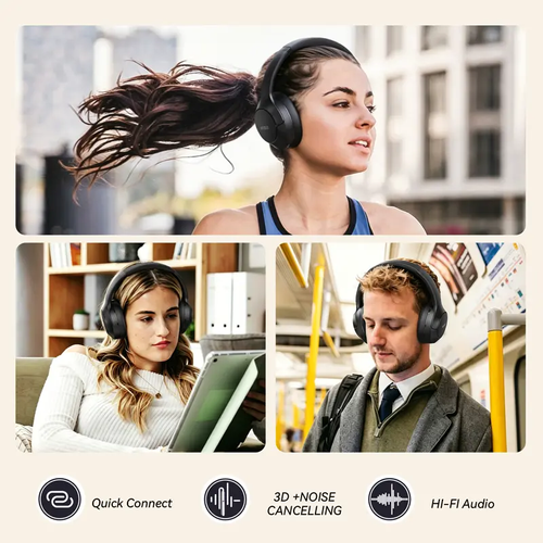 Wireless Bluetooth Over-Ear Headphones, Active Noise Cancelling, Hi-Res Audio, 100 Hours Battery Life, Foldable Lightweight Headset with Microphone for iOS, PC and Android, Black, Ideal for Home Office and Business Trips