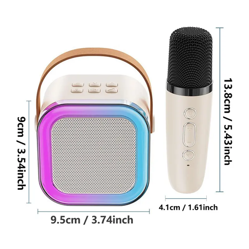 White Portable Wireless Karaoke Speaker with Microphone, HIFI Stereo Sound KTV Speaker with RGB Colorful LED Lights, Karaoke Machine for Outdoor Sports and Travel
