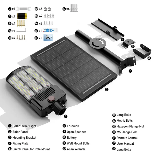 Hykoont SZ300 Solar Street Light, 500000Lumen Commercial Solar Security Light, Split Design Mono Panel Aluminum Housing, Dusk to Dawn Motion Sensor, IP66 Waterproof, 3 Years Warranty for Yard Parking Lot