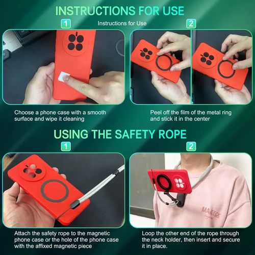 Magnetic Neck Phone Holder, Silicone Steel Hands-Free POV Vlog Chest Mount, Horizontal Shooting Available, Fit iPhone & All Android Smartphones