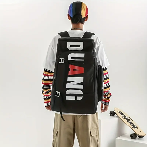Large Capacity Black Travel Backpack Water Resistant Nylon Sport Bag Adjustable Strap Multi Compartment For School Outdoor Vacation Daily Use Size 23.62 11.81 7.87 Inch