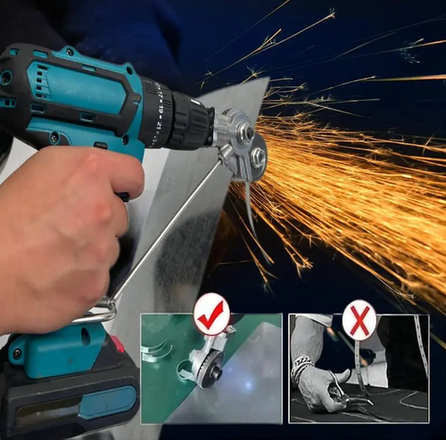 Complete Electric Drill Sheet Metal Cutting Attachment Kit with Auxiliary Handle, DIY Drill Shear Cutter, Portable Iron Aluminum Plastic Plate Cutting Tool with Full Installation Wrench Accessories for Workshop Auto Repair