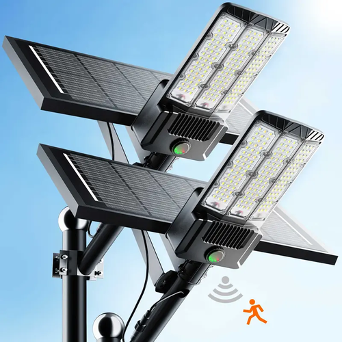 Hykoont SZ300 Solar Street Light, 500000Lumen Commercial Solar Security Light, Split Design Mono Panel Aluminum Housing, Dusk to Dawn Motion Sensor, IP66 Waterproof, 3 Years Warranty for Yard Parking Lot