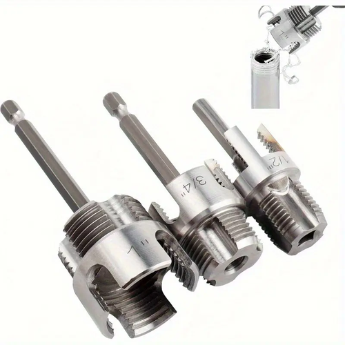 3 Piece Heavy Duty Alloy Pipe Threading Tool Set 1 2 inch 3 4 inch 1 inch Internal External Threads Electric Drill Compatible PVC Plastic Pipe Threader Ideal for DIY and Professional Plumbing Installations Compatible with PVC PPR and MPP Pipes home essentials