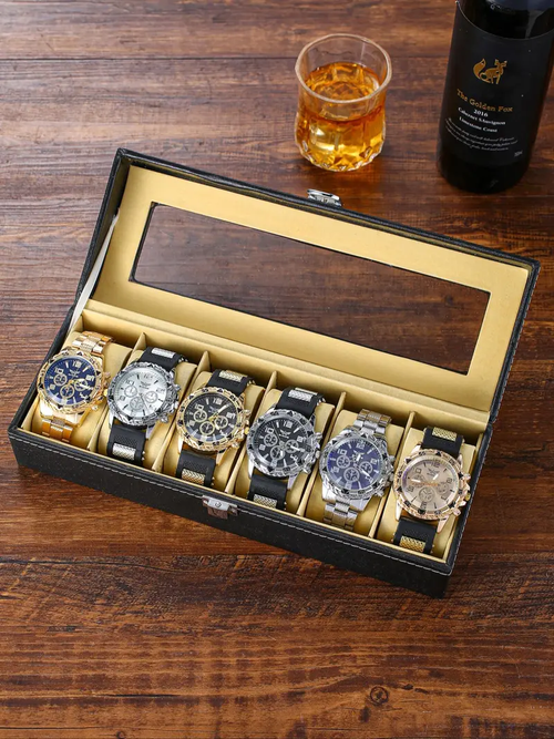 Men's Business Round Dial Analog Quartz Watch Set, Men's Watch Set with Box, Fashionable Wristwatch Set for Men As Gift, National Day Offers, Casual Wristwatch Set, Fashionable Watches, Quartz Wristwatches