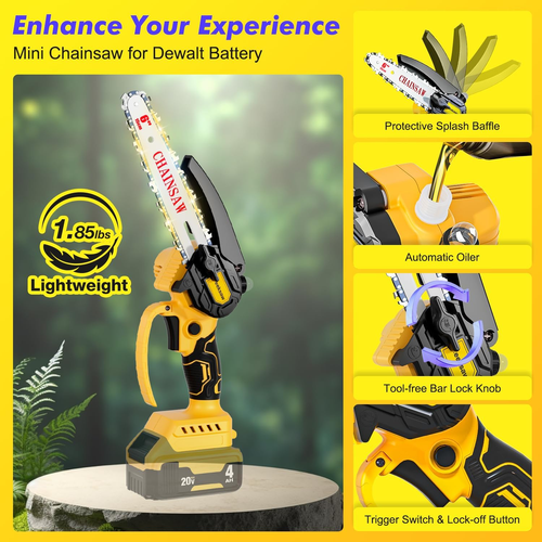 Cordless Brushless Mini 6 Inch Battery Powered Chainsaw, Heavy Duty Kit with Batteries & Blades, Dual Safety Lock, Ergonomic Grip, Lightweight Garden Saw for Tree Trimming Beginners