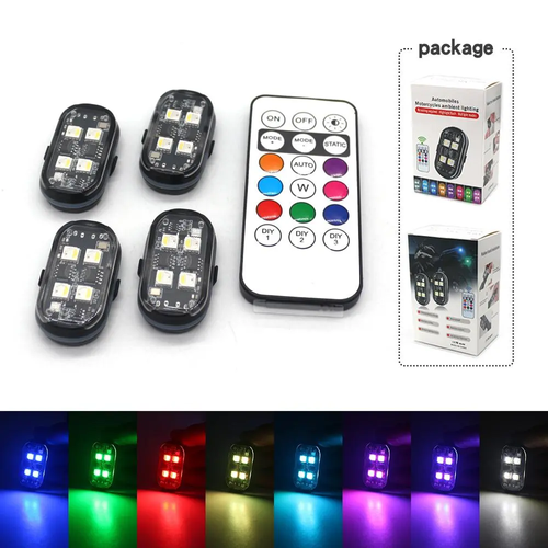 Car Interior Decorative Light, 4 Counts Car Interior Ambient Light with Remote Control, Long Standby Car Decorative Light, Car Accessories, Car LED Lights, Car Lighting Accessories GLOBAL PICKS