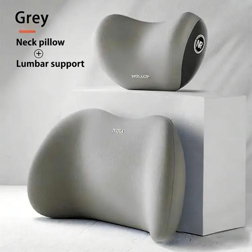 Memory Foam Car Neck Pillow and Lumbar Support Pillow Set, Ergonomic Car Headrest Back Support Cushion for Driving Office Chair