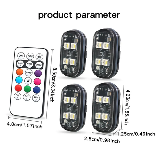 Car Interior Decorative Light, 4 Counts Car Interior Ambient Light with Remote Control, Long Standby Car Decorative Light, Car Accessories, Car LED Lights, Car Lighting Accessories GLOBAL PICKS