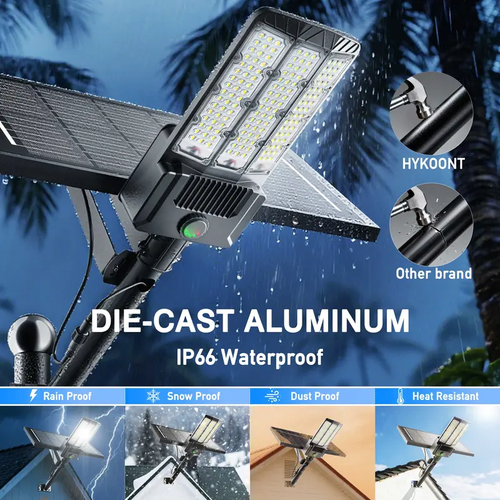 Hykoont SZ300 Solar Street Light, 500000Lumen Commercial Solar Security Light, Split Design Mono Panel Aluminum Housing, Dusk to Dawn Motion Sensor, IP66 Waterproof, 3 Years Warranty for Yard Parking Lot